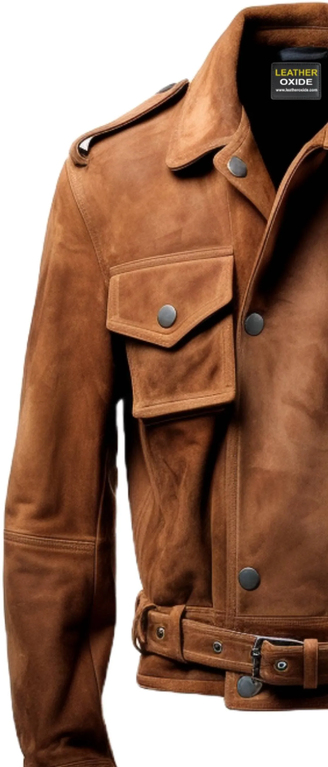 Men Strap Pockets Suede Leather Jacket