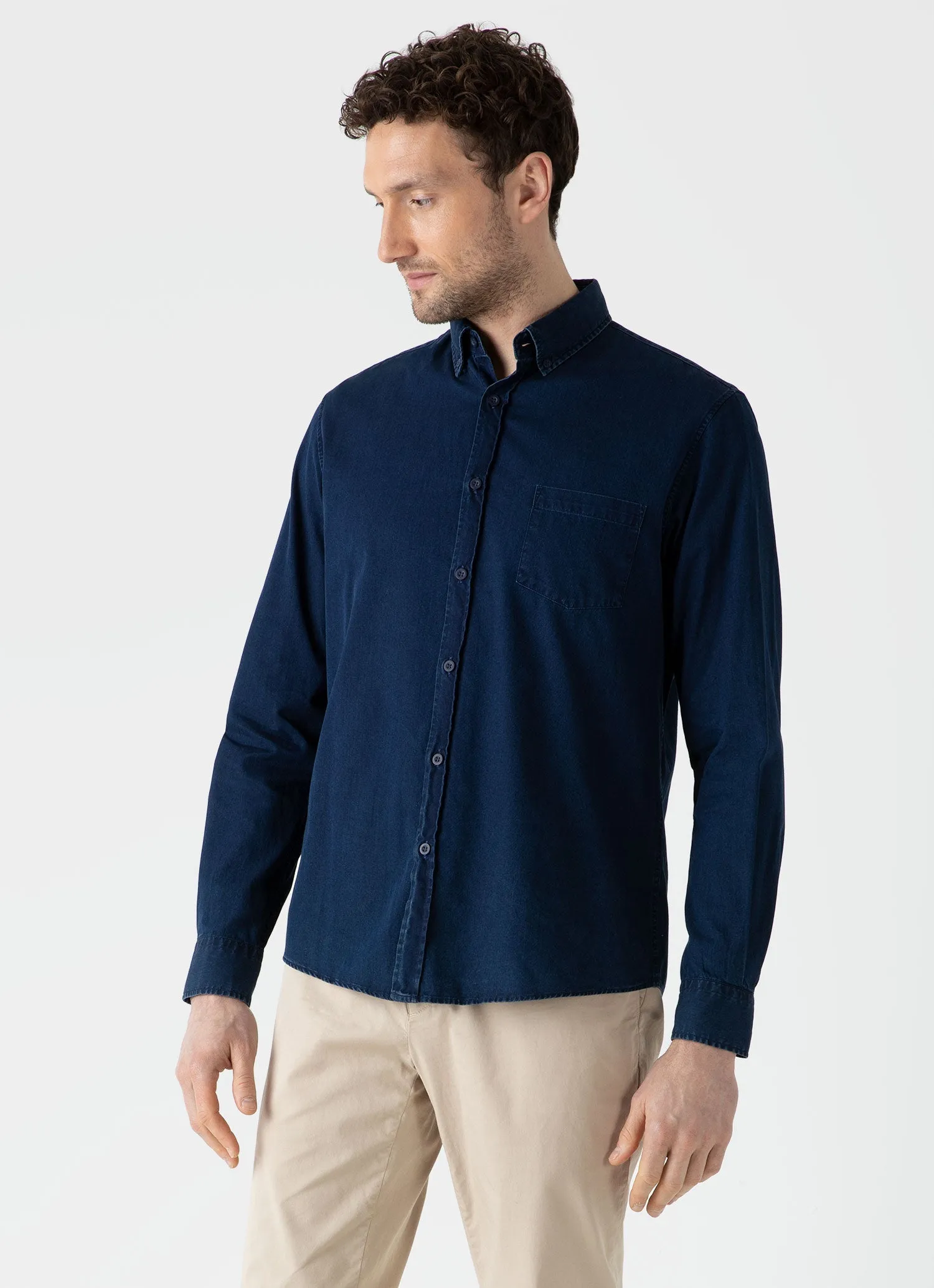 Men's Button Down Denim Shirt in Indigo