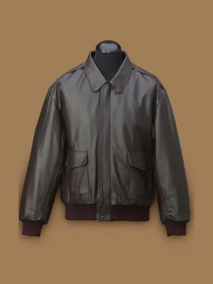 Men's Dark Brown A2 Genuine Leather Bomber Jacket