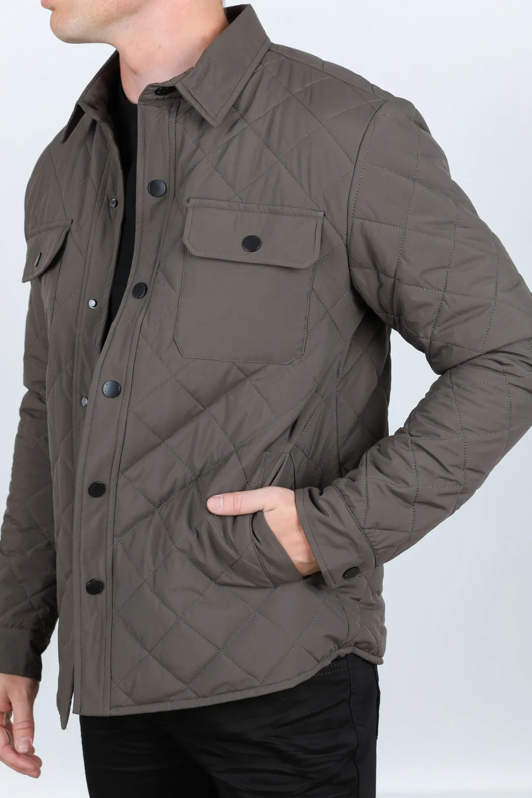 Mens Fur Lined Insulated Overshirt - Brown