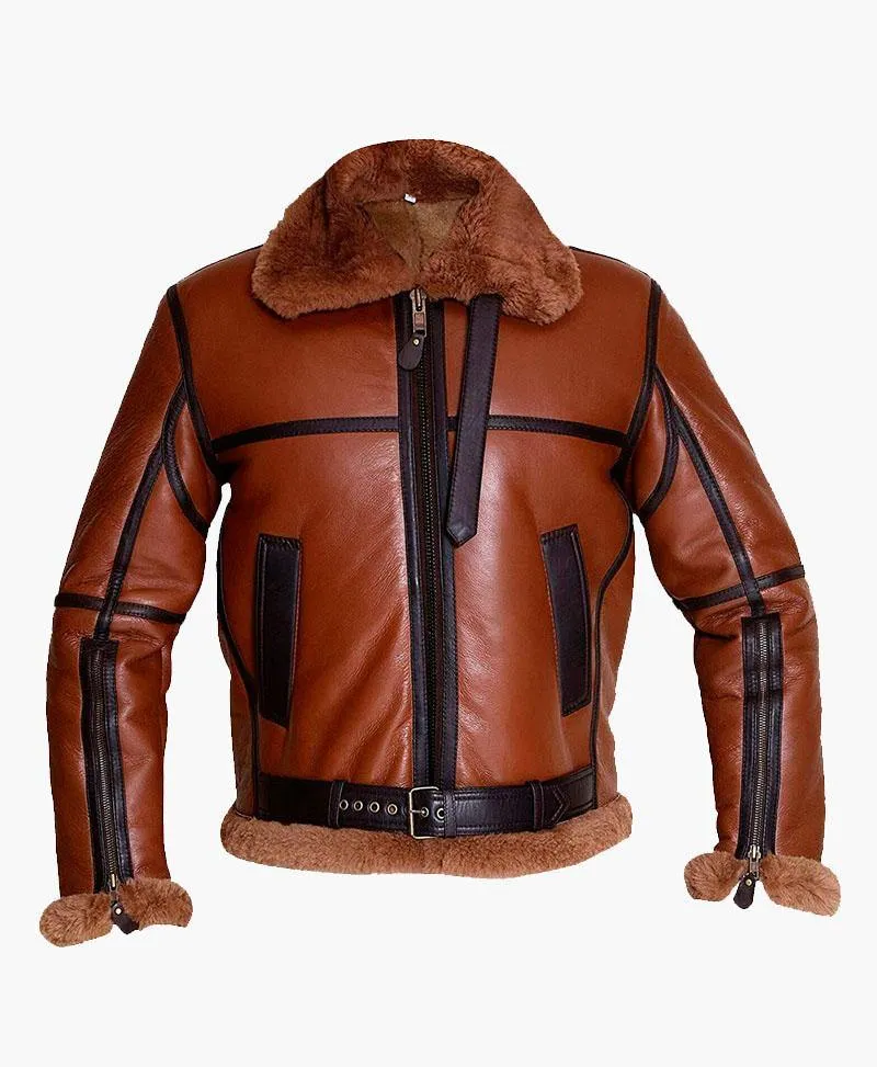 Men's Premium Aviator Bomber Leather Jacket with Luxurious Fur Trim