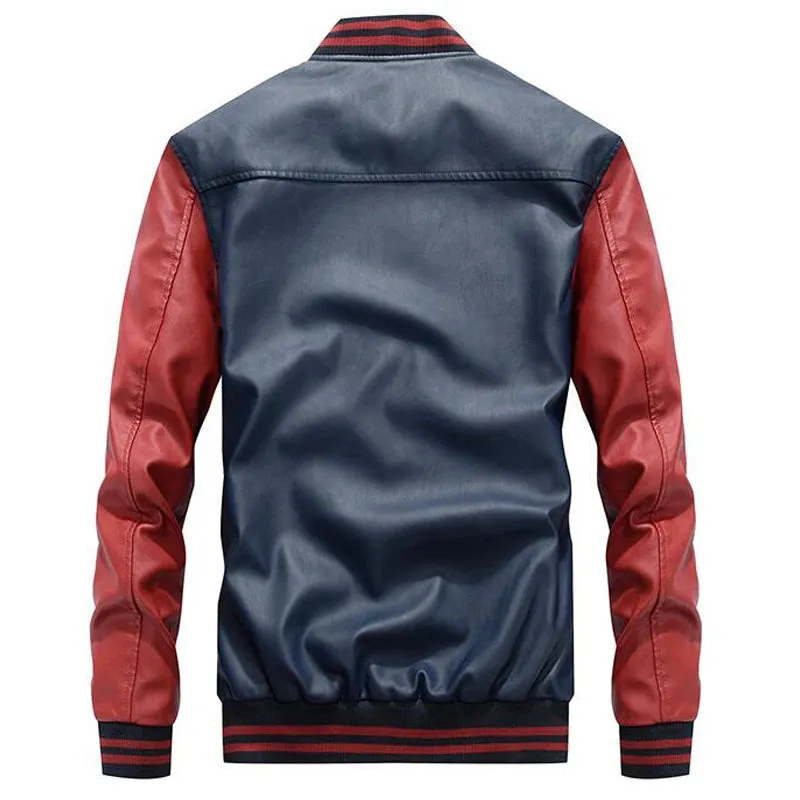 Mens PU Leather Varsity Bomber Jackets/Baseball Style Jacket