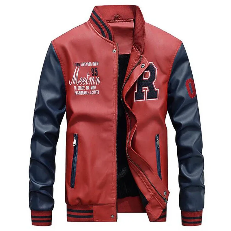 Mens PU Leather Varsity Bomber Jackets/Baseball Style Jacket