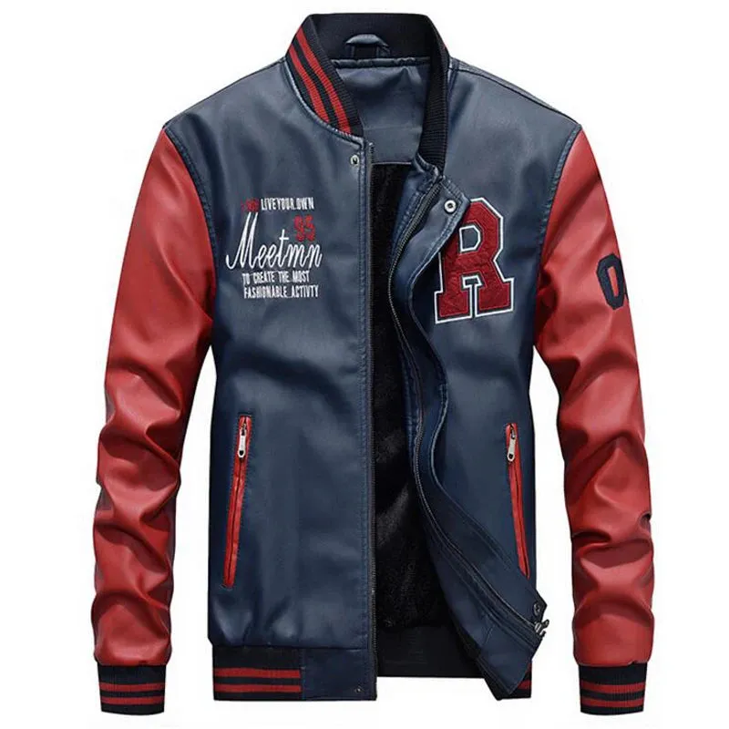 Mens PU Leather Varsity Bomber Jackets/Baseball Style Jacket