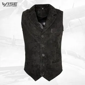 Men's Smart Black Suede Leather Waistcoat