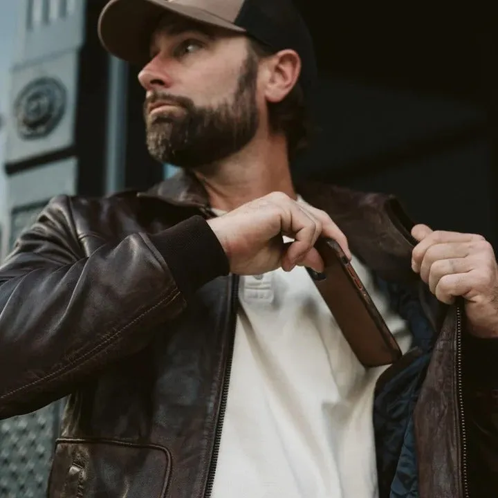 Men's Vintage Lambskin A2 Brown Leather Bomber Jacket