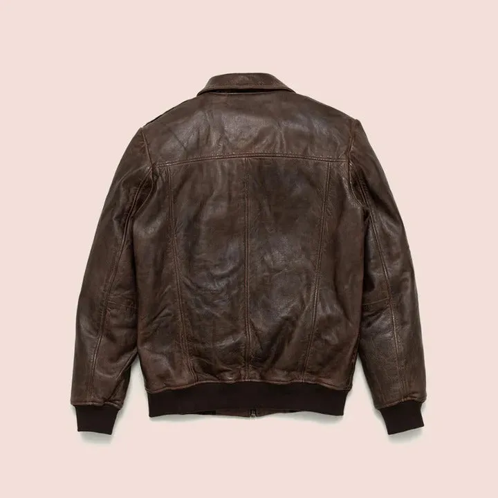 Men's Vintage Lambskin A2 Brown Leather Bomber Jacket