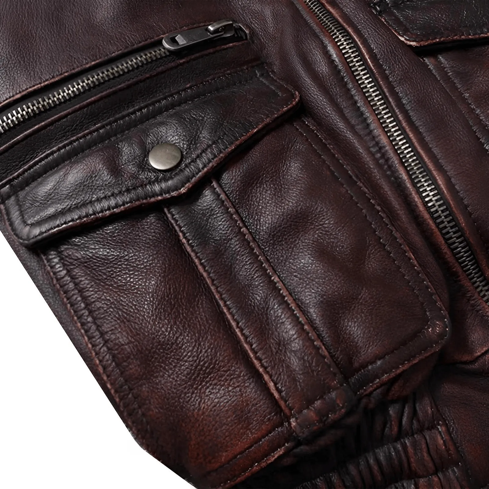 Men's Vintage Leather Jacket Stone Milled Cowhide Bomber Jacket Brown Calfskin Motorcycle Jacket