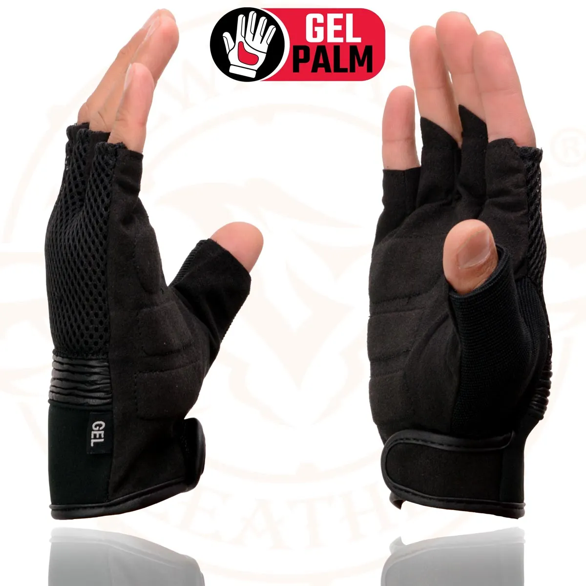 Milwaukee Leather MG7590 Men's Black ‘Amara Cloth’ Gel Palm Fingerless Motorcycle Hand Gloves W/ Breathable Mesh Material