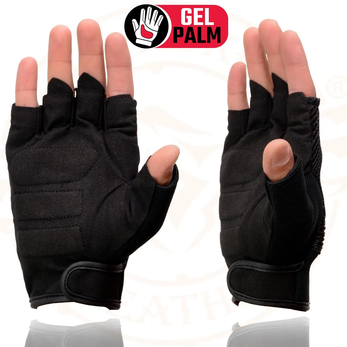 Milwaukee Leather MG7590 Men's Black ‘Amara Cloth’ Gel Palm Fingerless Motorcycle Hand Gloves W/ Breathable Mesh Material