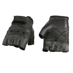 Milwaukee Leather SH216 Men's Black Leather Gel Padded Palm Fingerless Motorcycle Hand Gloves W/ Breathable ‘Open Knuckle’