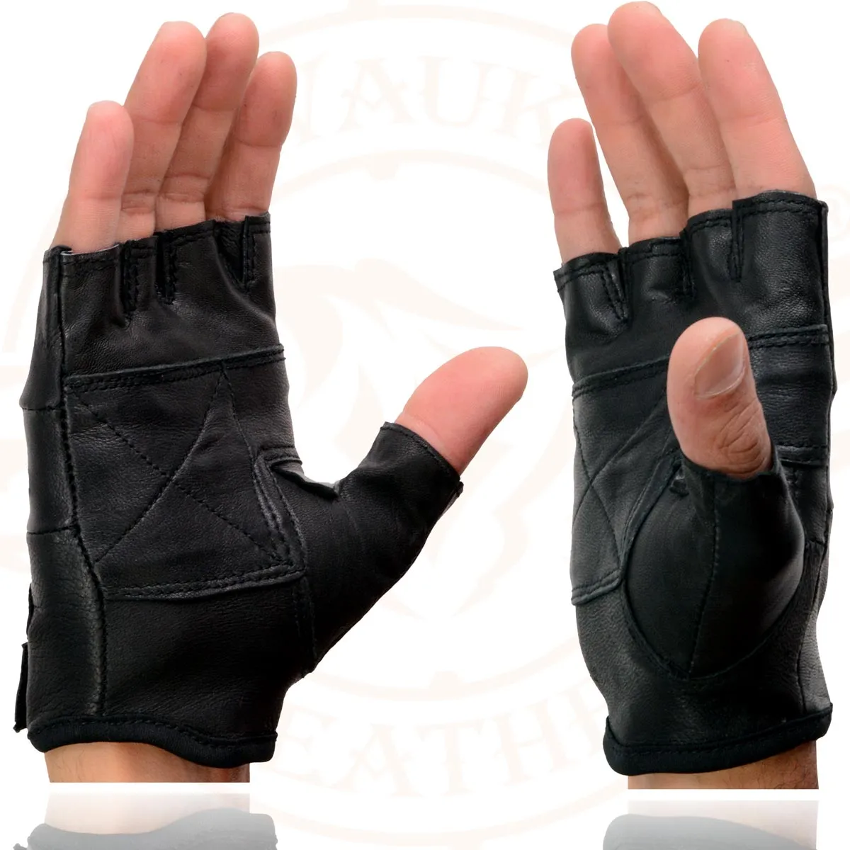 Milwaukee Leather SH216 Men's Black Leather Gel Padded Palm Fingerless Motorcycle Hand Gloves W/ Breathable ‘Open Knuckle’