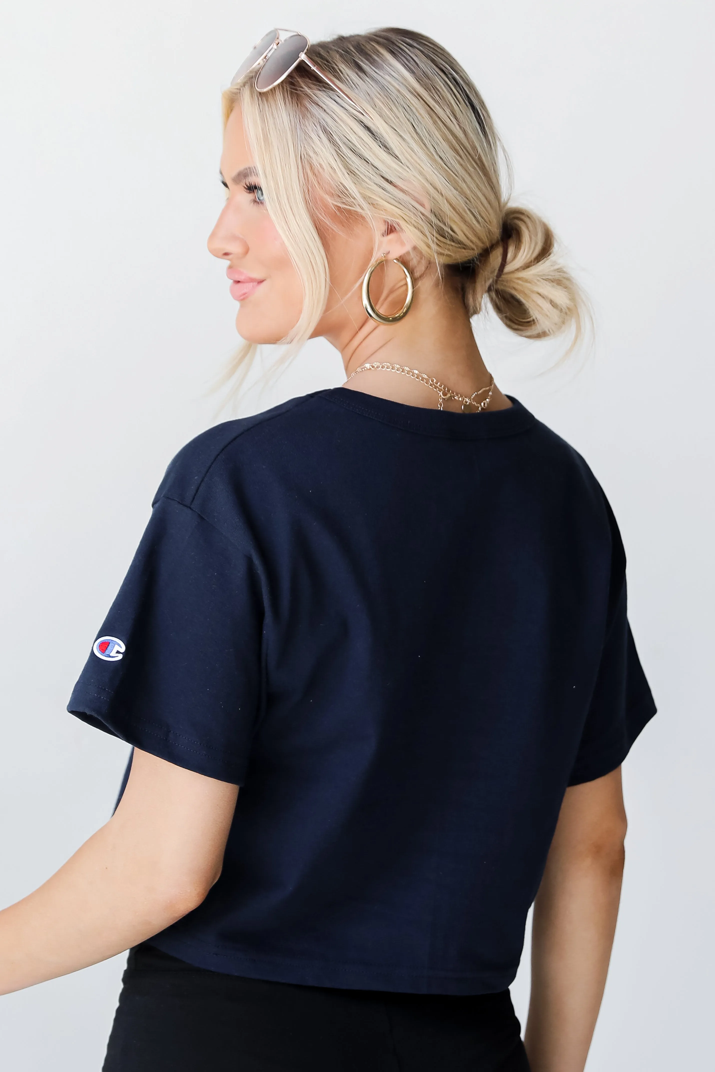 Navy ATL Baseball Star Cropped Tee