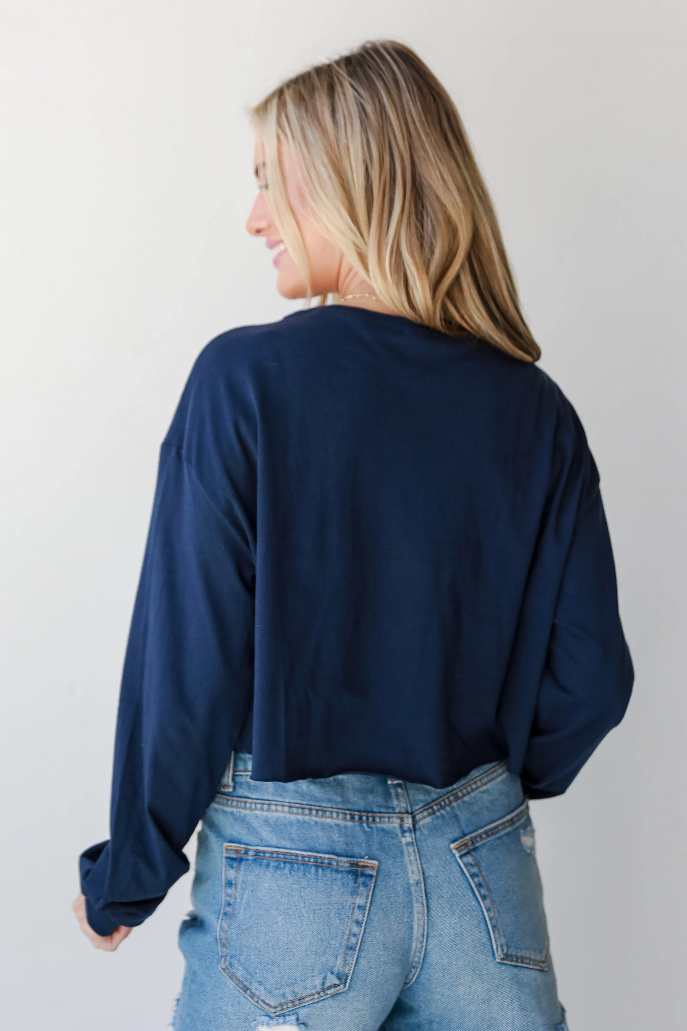 Navy Atlanta Baseball Cropped Long Sleeve Tee