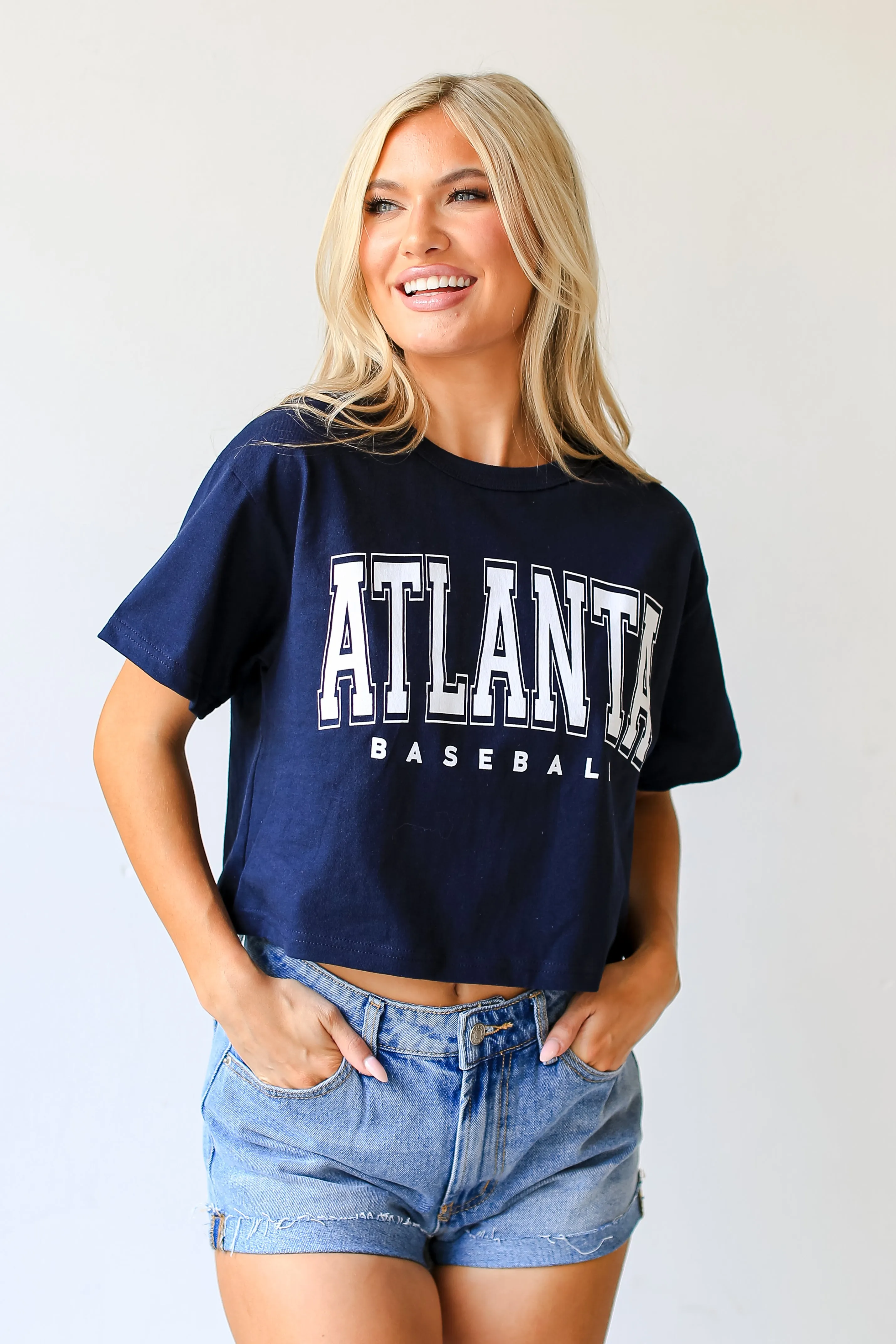 Navy Atlanta Baseball Cropped Tee