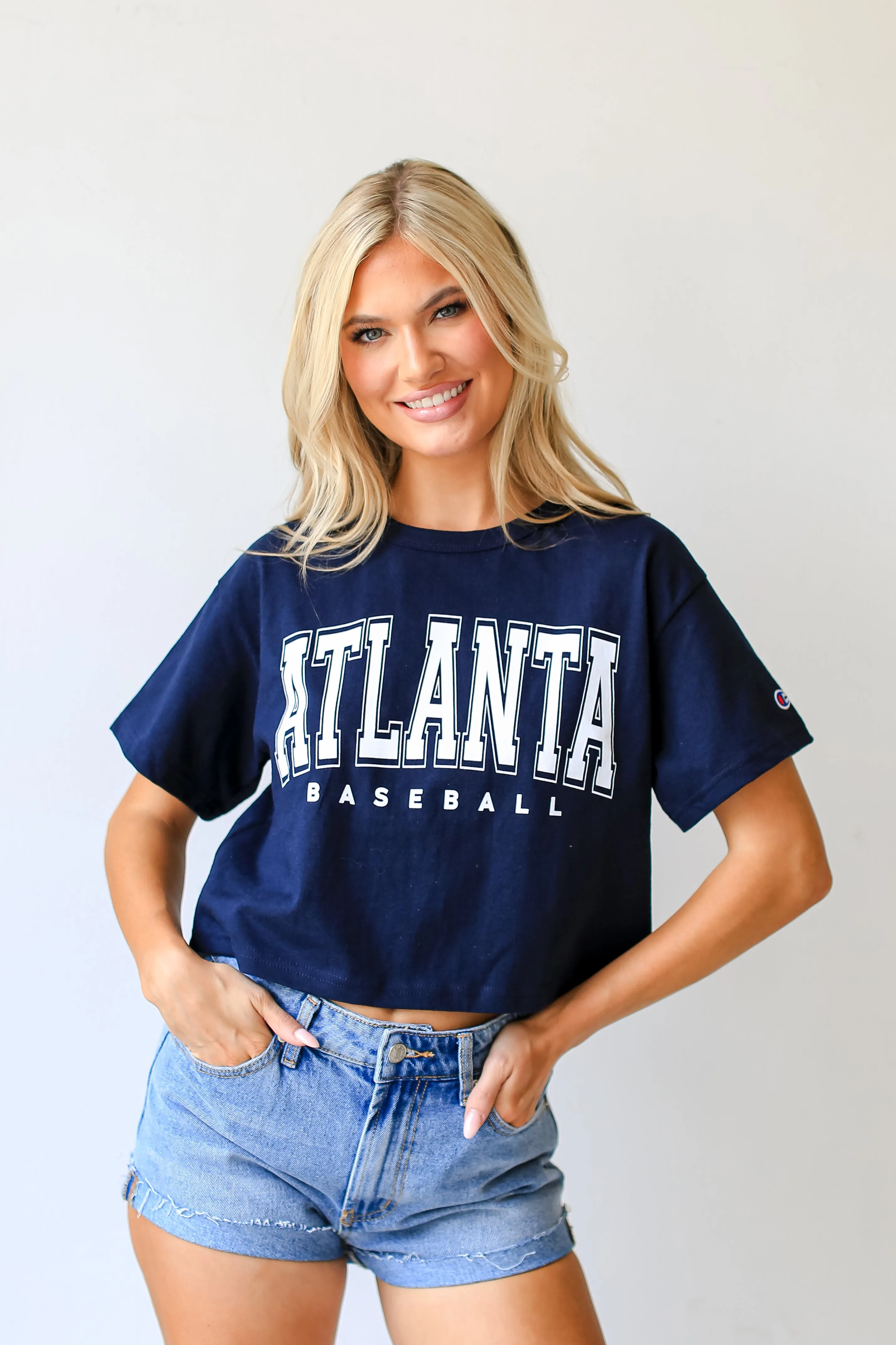 Navy Atlanta Baseball Cropped Tee