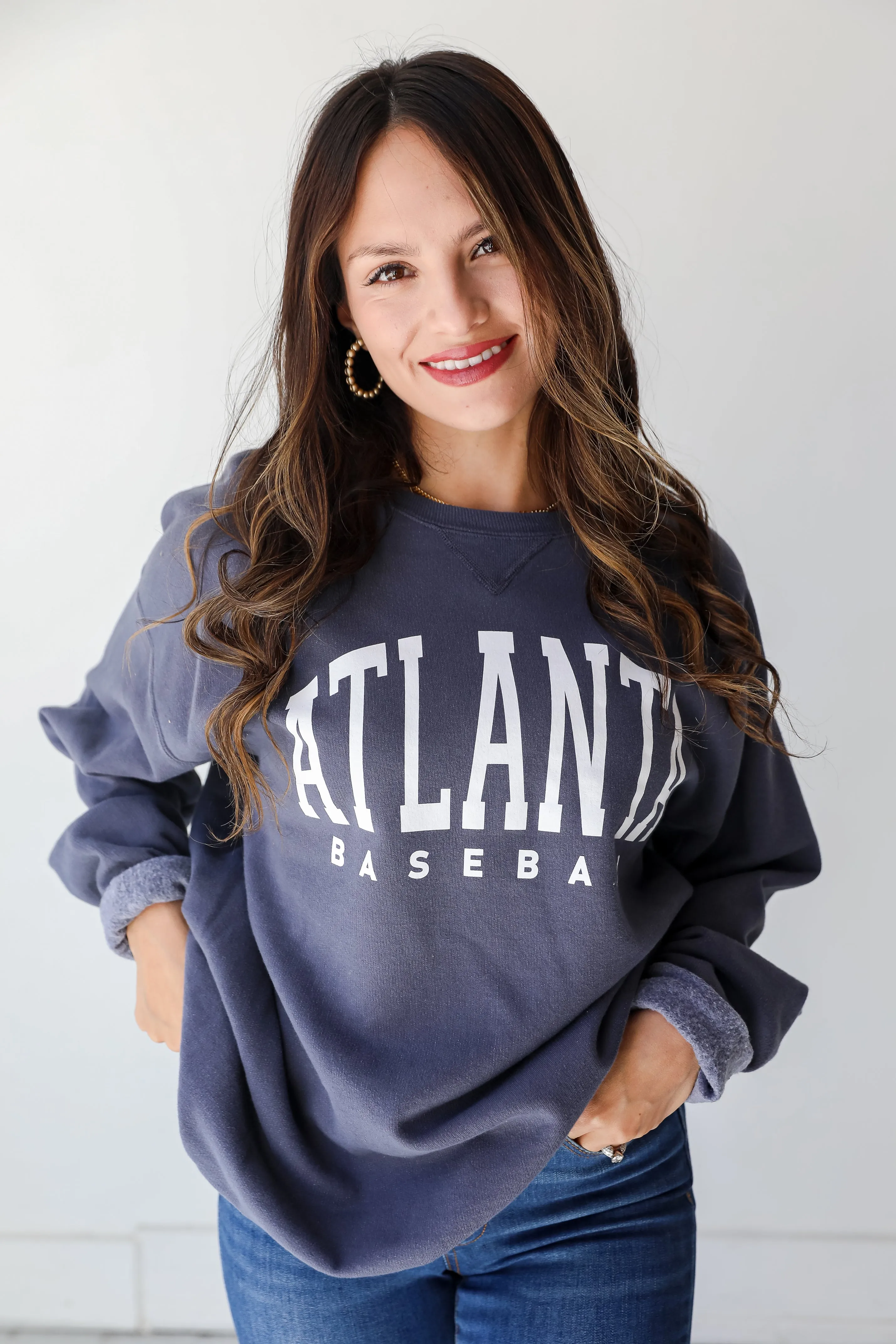 Navy Atlanta Baseball Sweatshirt