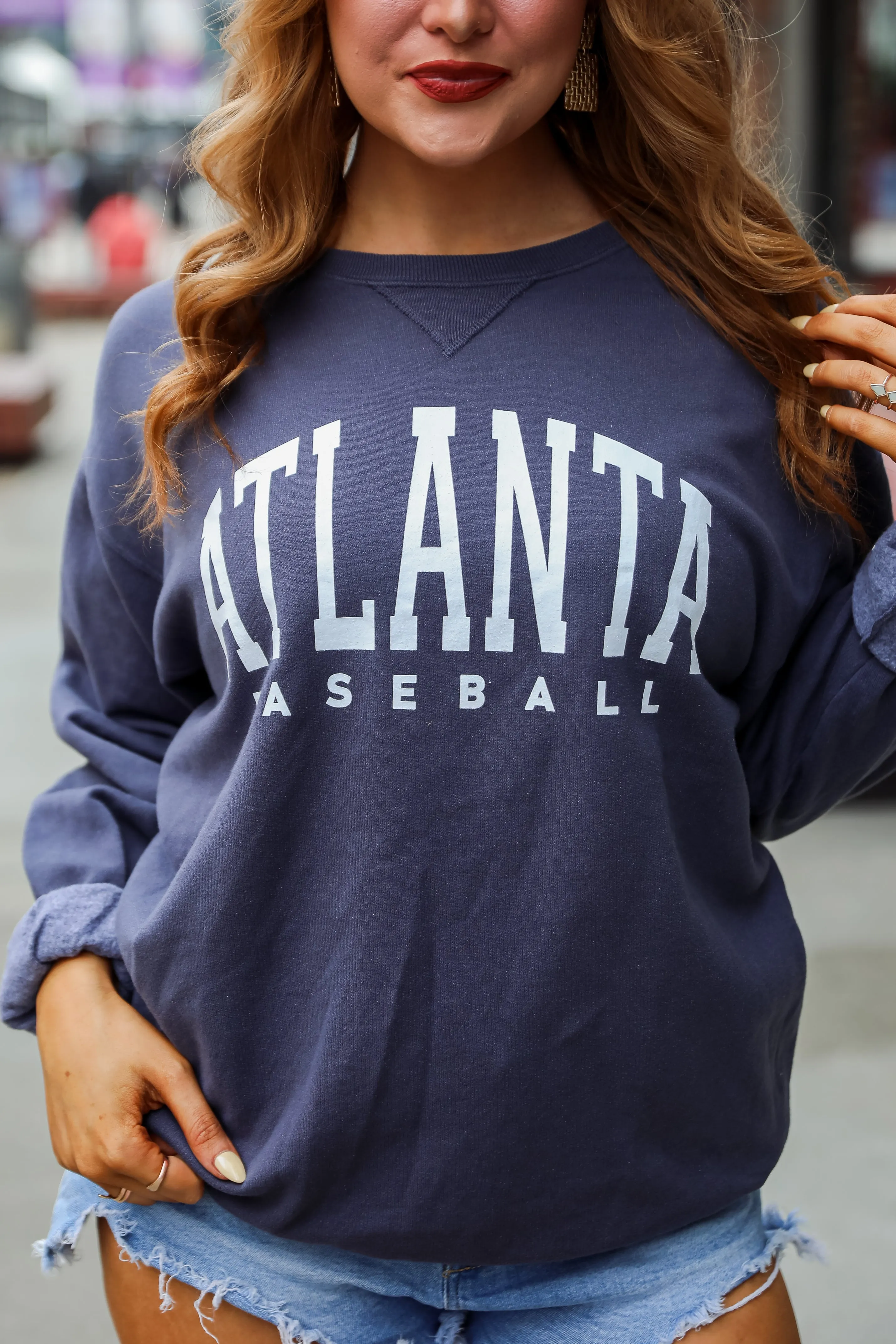 Navy Atlanta Baseball Sweatshirt