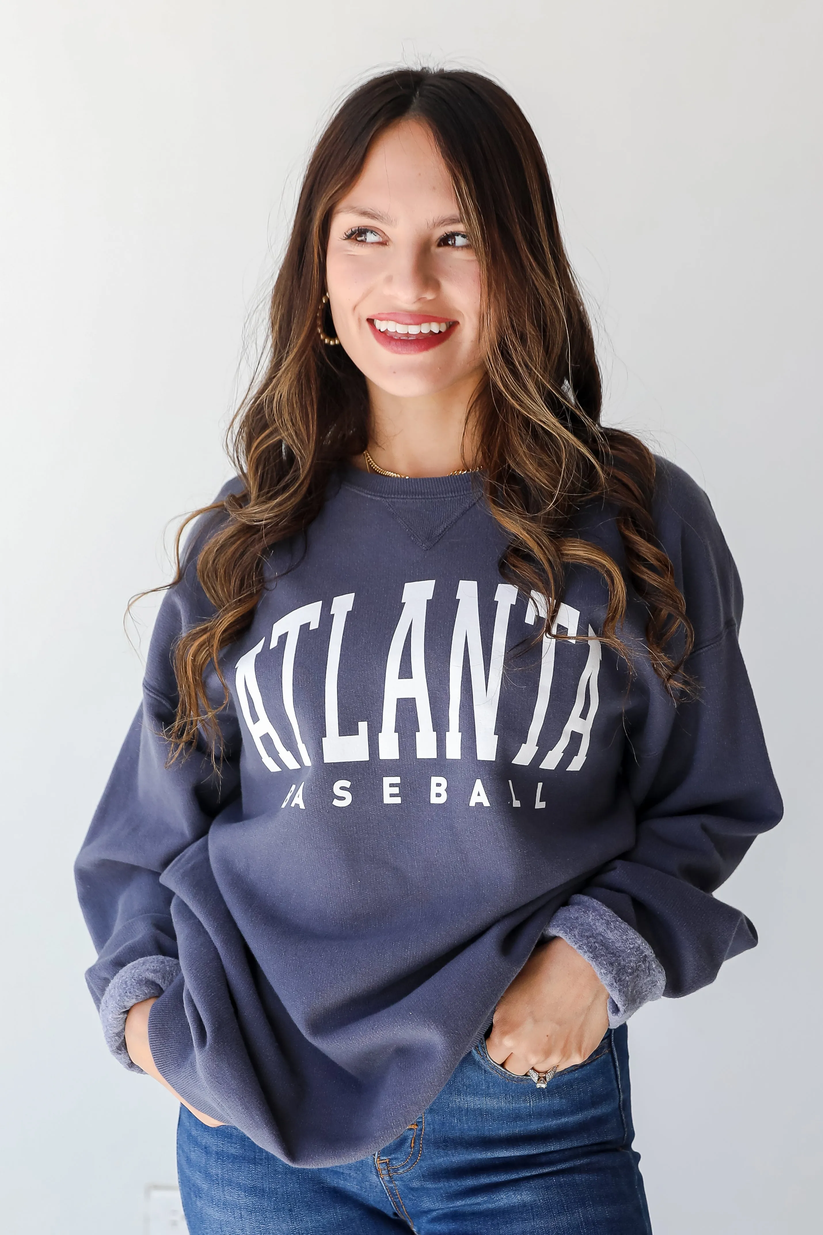 Navy Atlanta Baseball Sweatshirt