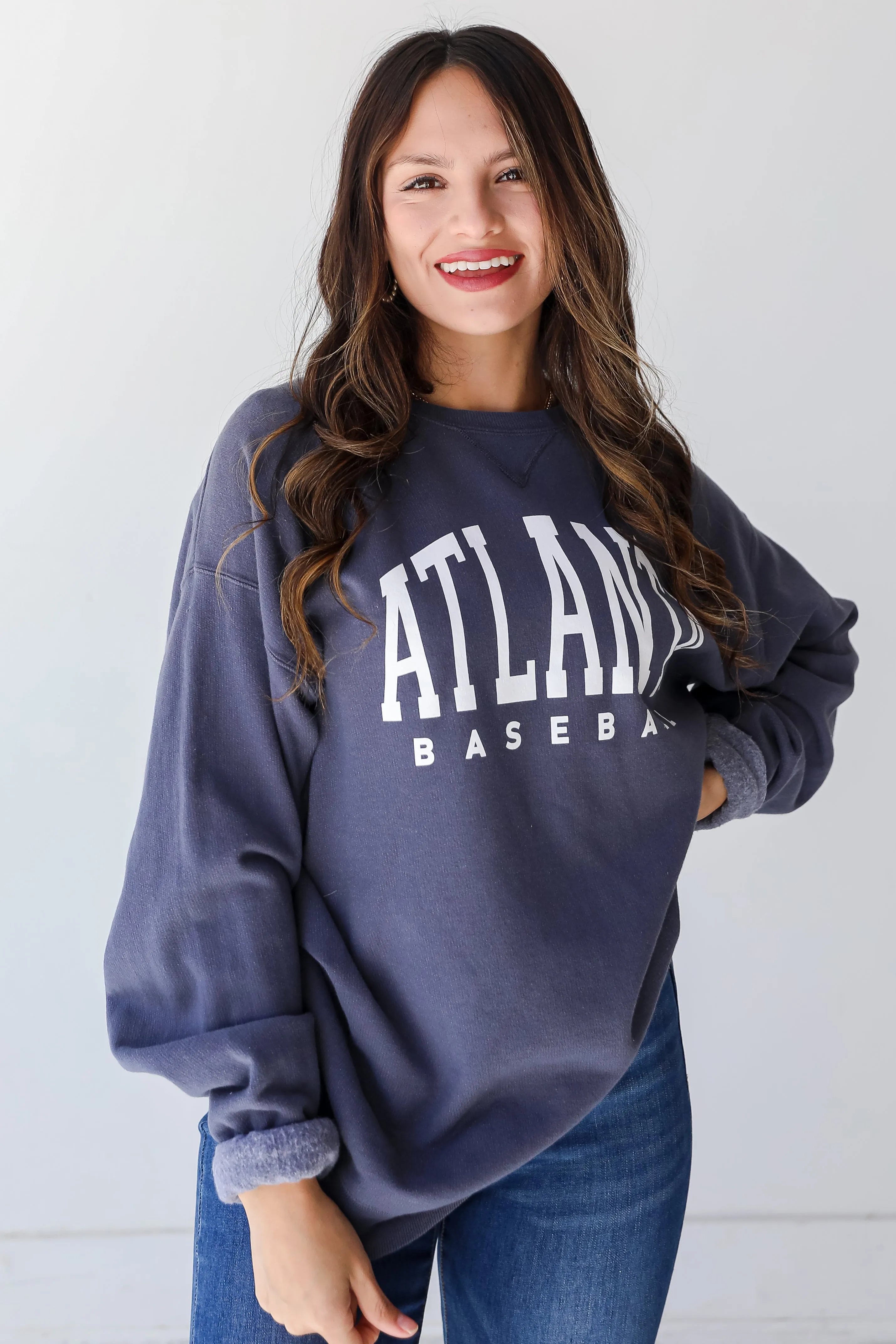 Navy Atlanta Baseball Sweatshirt