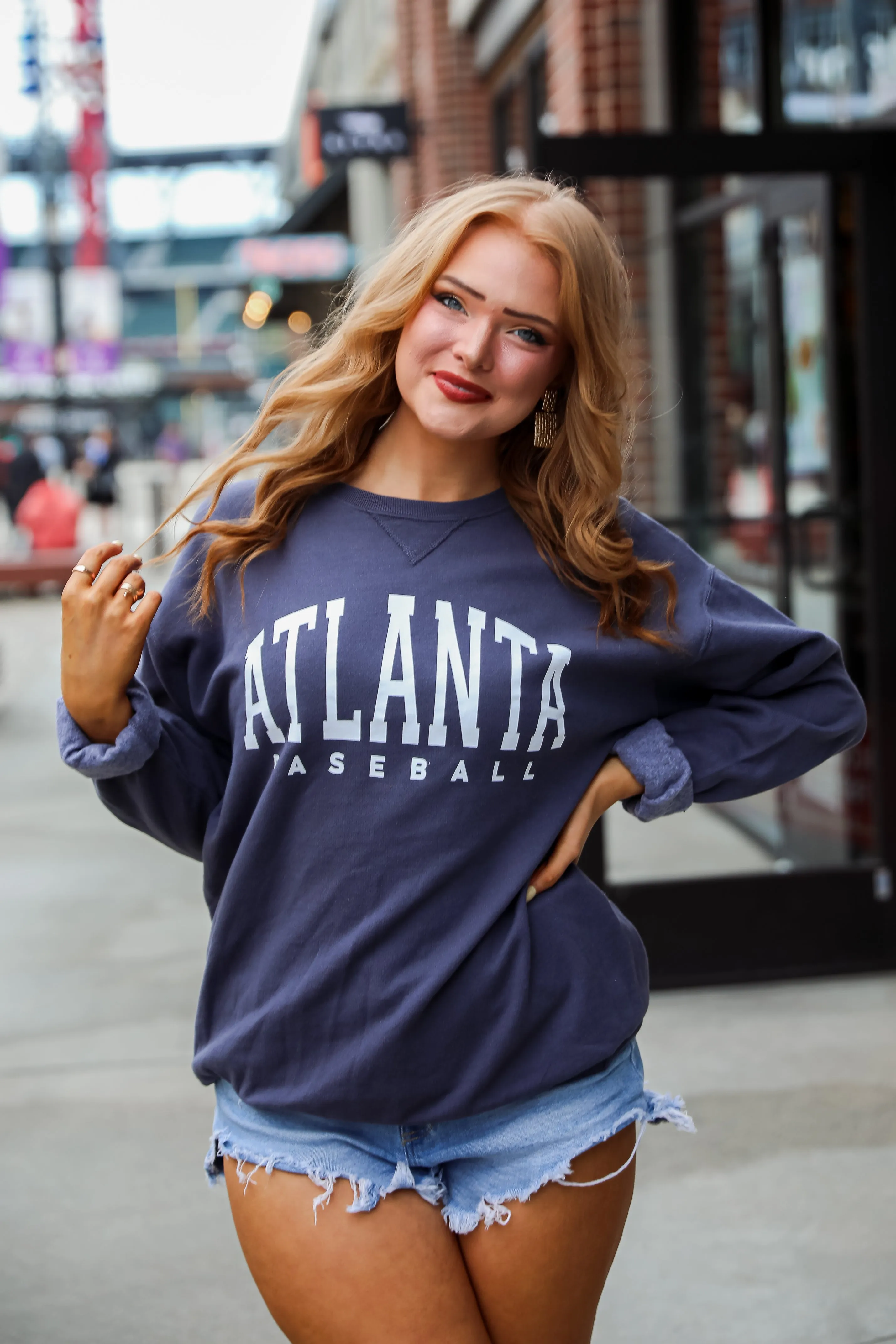 Navy Atlanta Baseball Sweatshirt