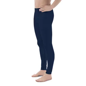 Navy Blue Men's Leggings, Solid Color Meggings Running Compression Tights For Men - Made in USA/EU