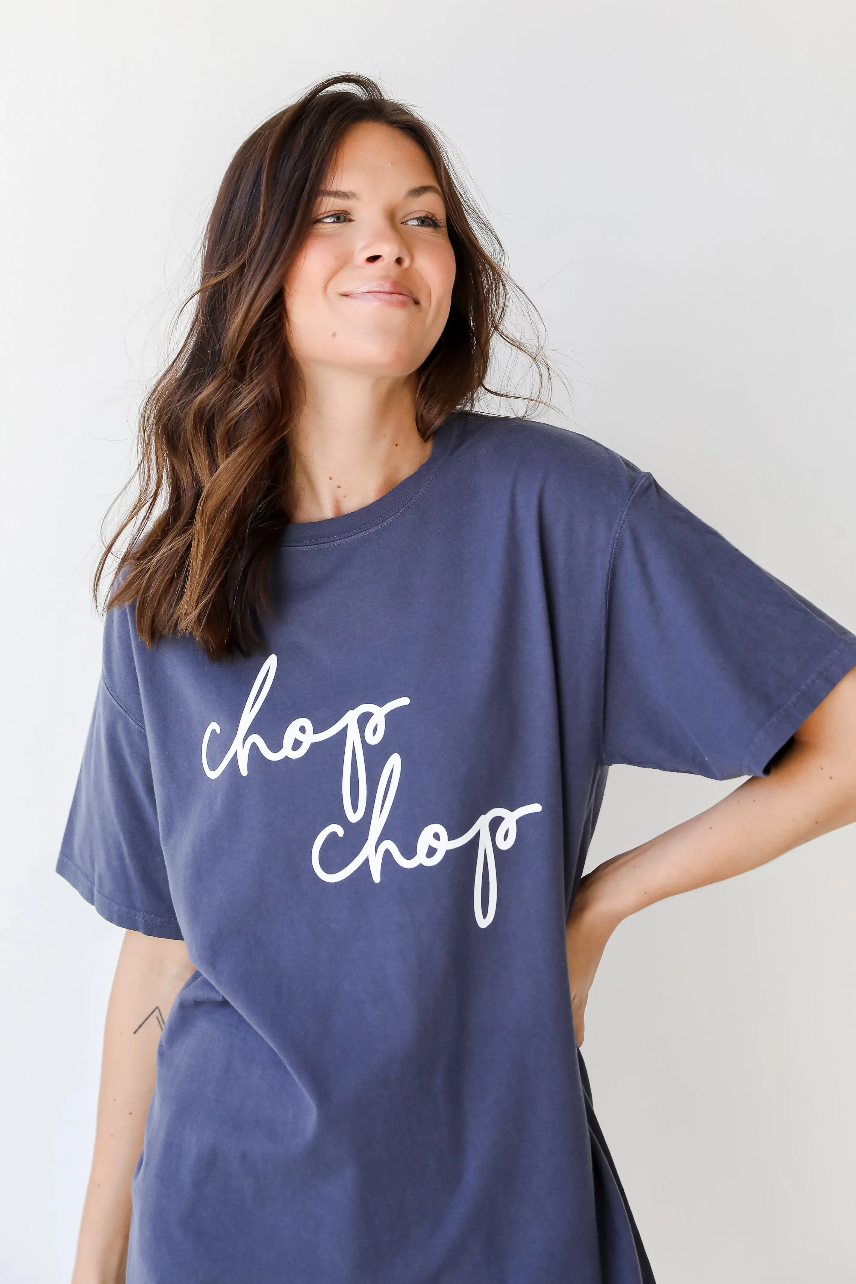 Navy Chop Chop Script Tee