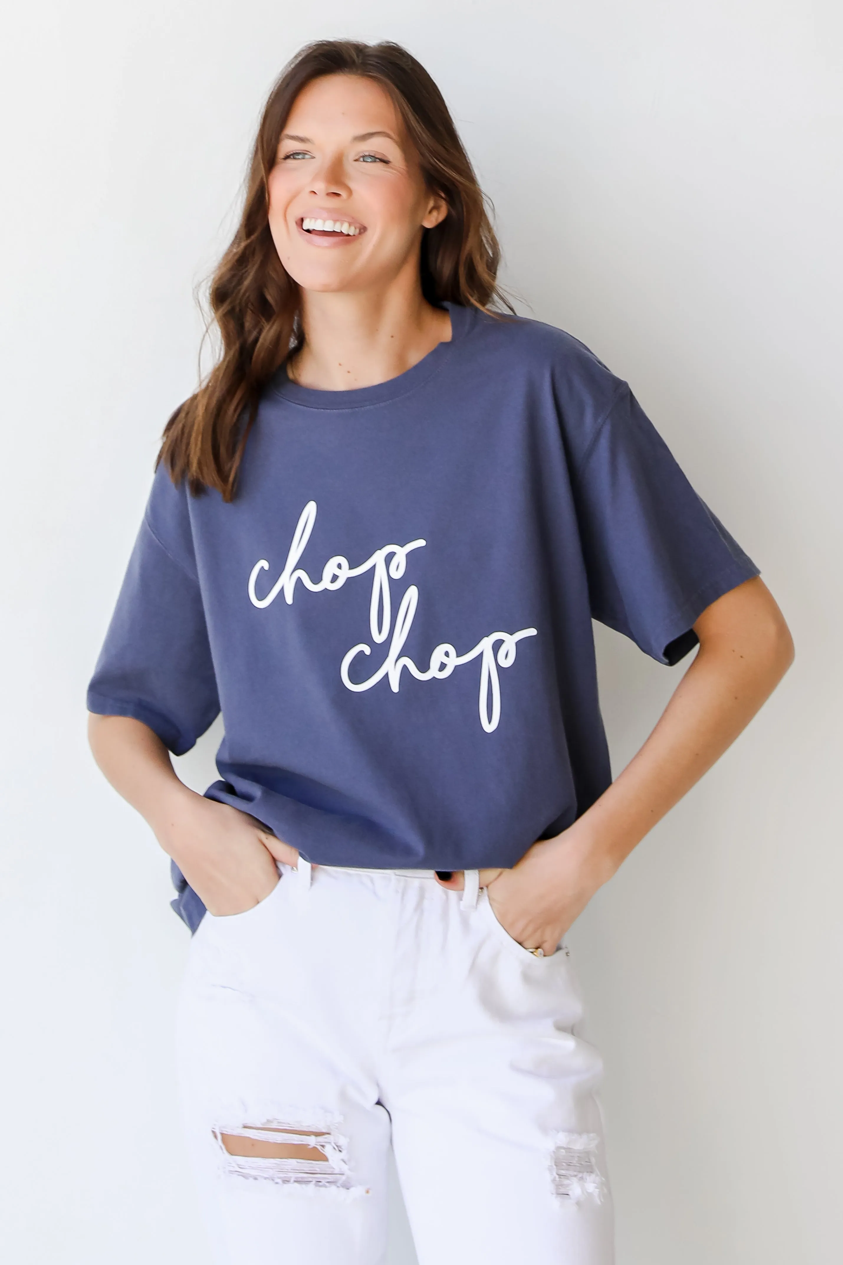 Navy Chop Chop Script Tee