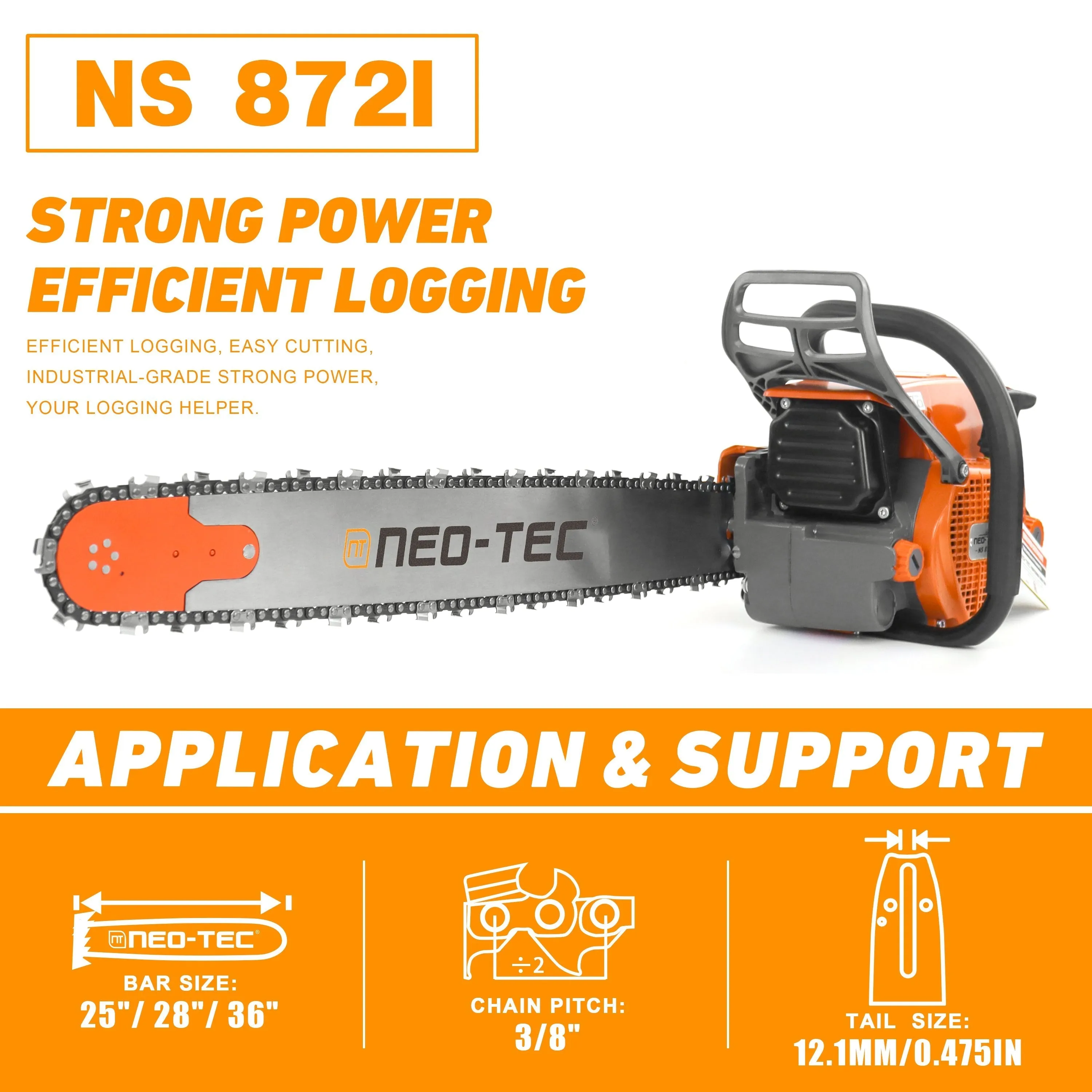 Neo-tec Chainsaw NS872i 70cc 72cc 24in 24 25 inch Best Chinese Chainsaw Worldwide Shipping