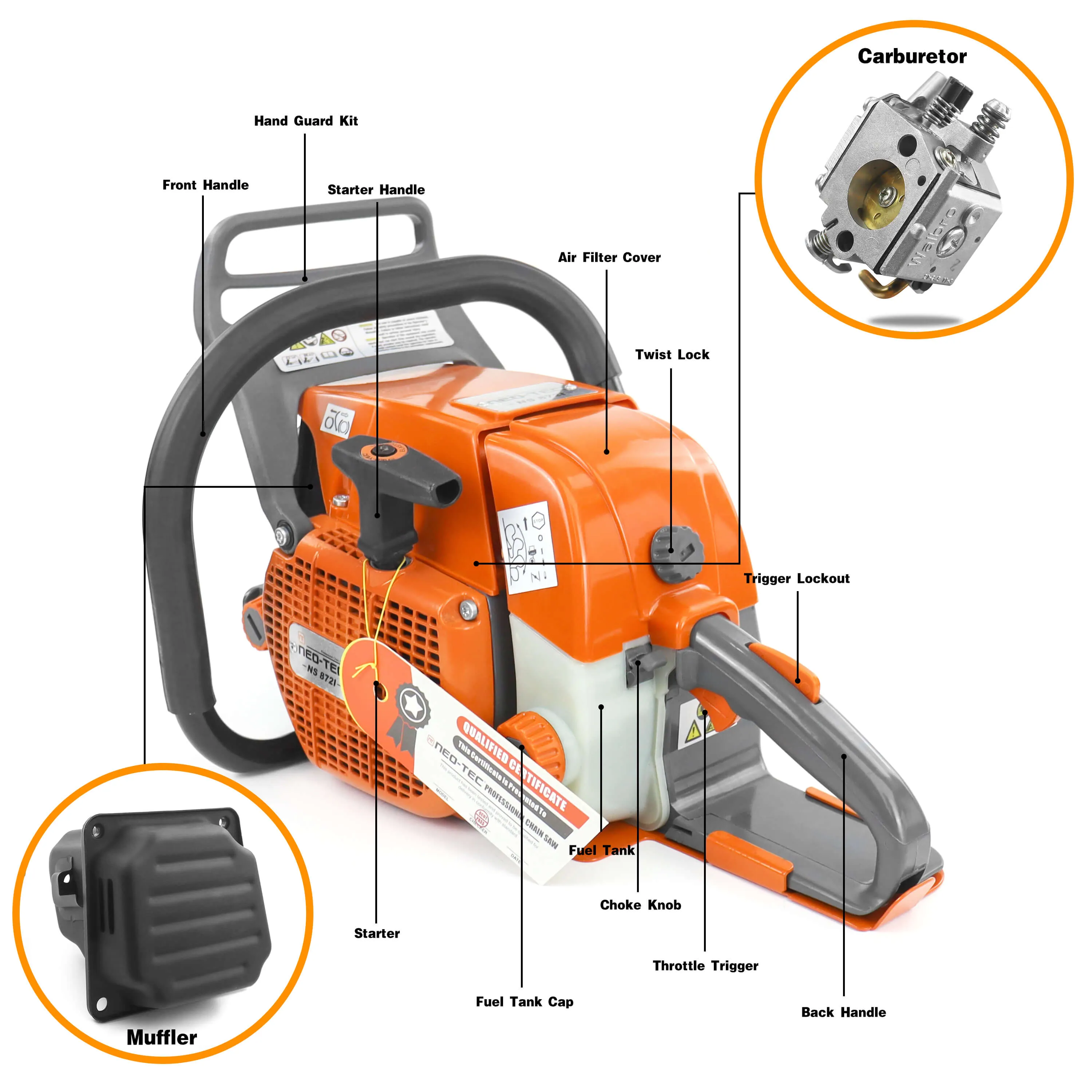 Neo-tec Chainsaw NS872i 72 70cc 24in 28 25 inch Gas Chainsaw U.S. STOCK