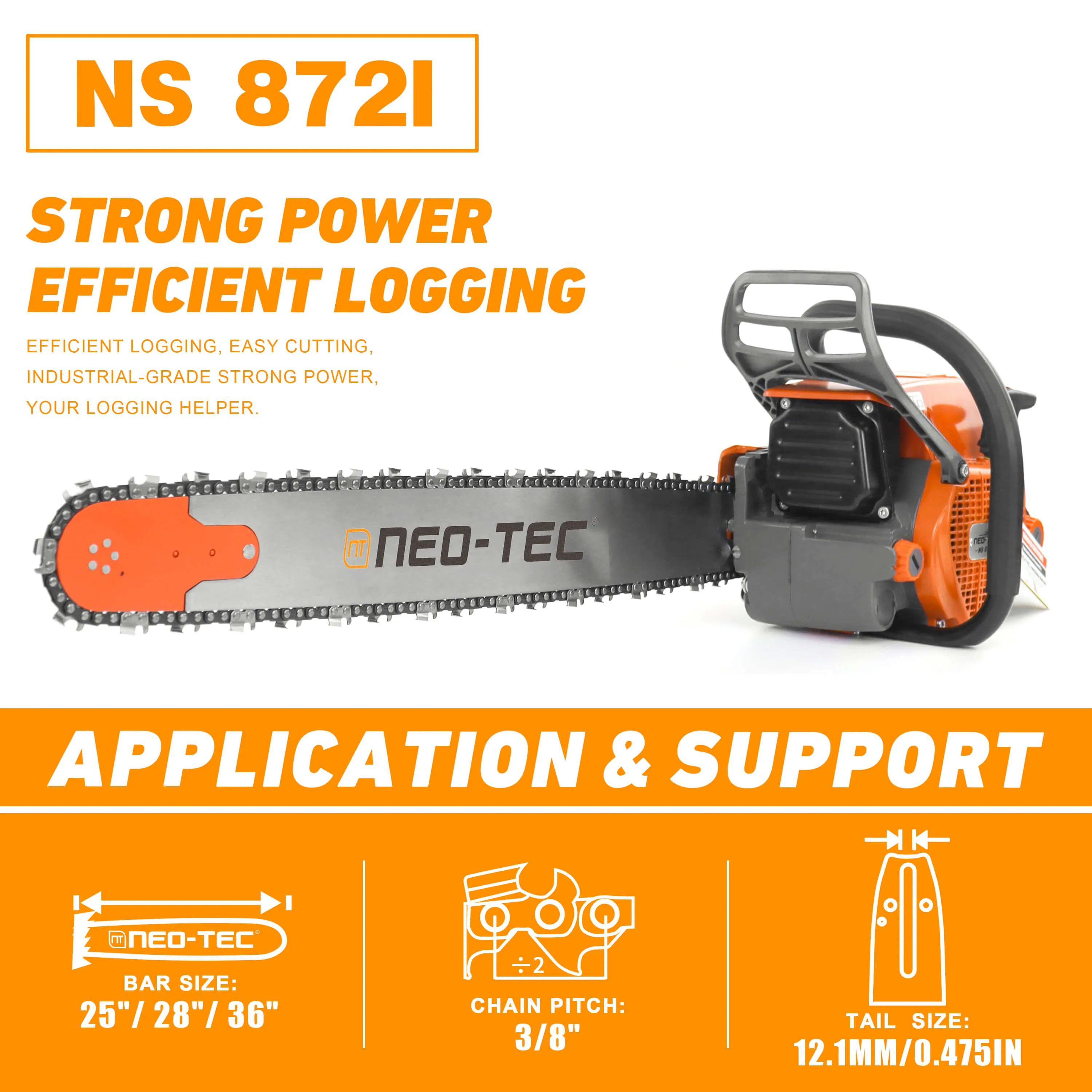 Neo-tec Chainsaw NS872i 72 70cc 24in 28 25 inch Gas Chainsaw U.S. STOCK