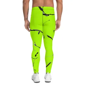 Neon Green Marble Men's Leggings, Bright Marble Print Meggings Tights-Made in USA/EU