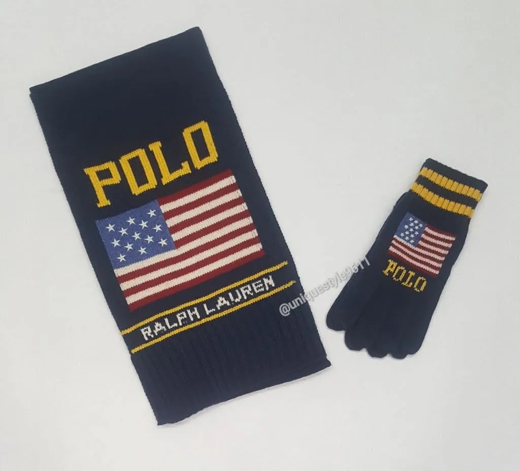 Nwt Polo Ralph Lauren Navy American Flag Gloves