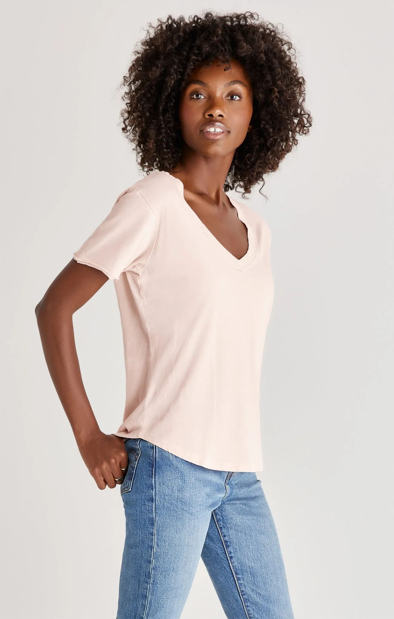 Organic Cotton V-Neck Tee - Pink Sky