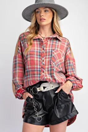 Patched Up Plaid Flannel - Strawberry