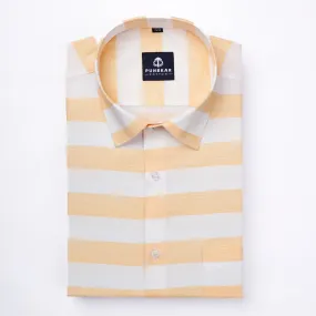 Peach Orange Color Cotton Stripe Shirt For Men