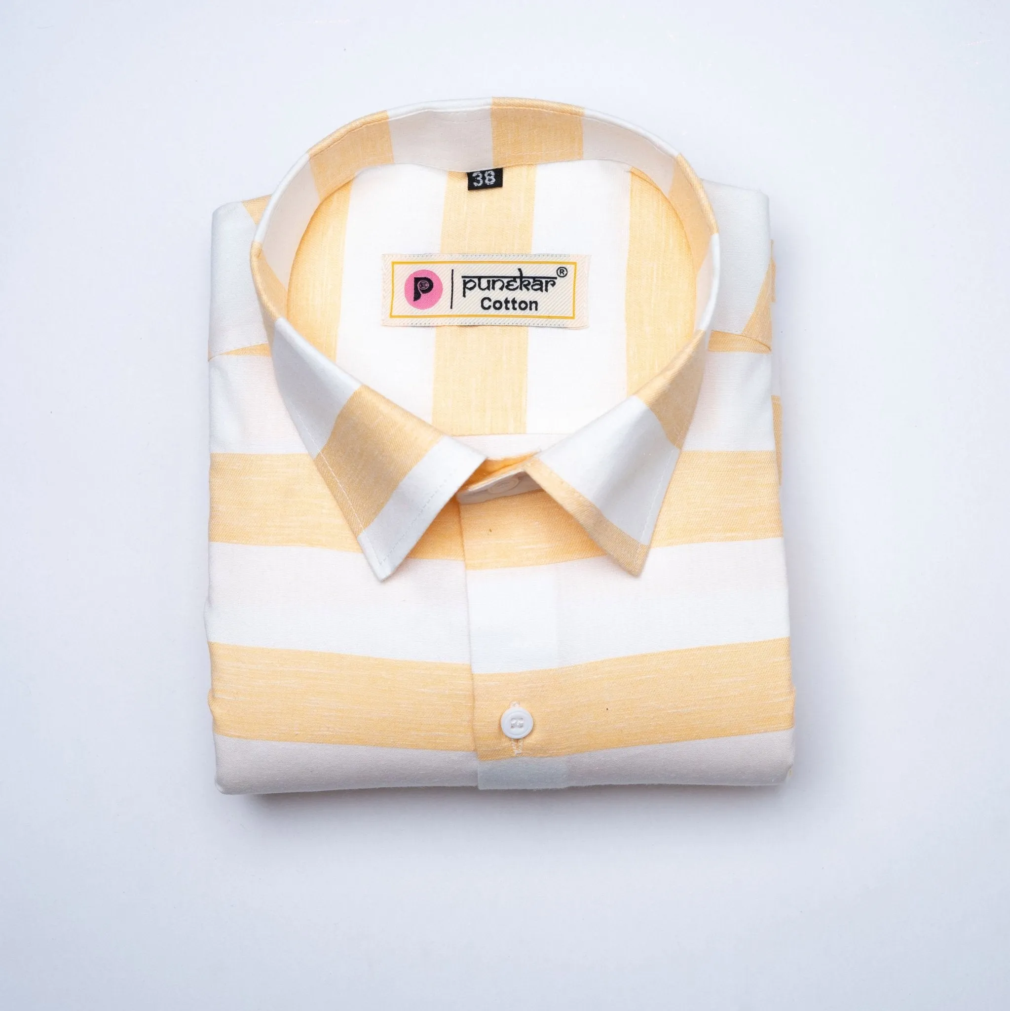 Peach Orange Color Cotton Stripe Shirt For Men