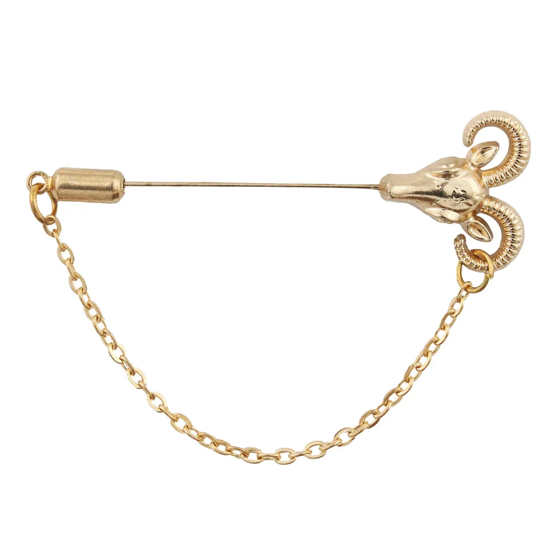 Peluche Heady Ram Golden Colored Lapel Pin for Men