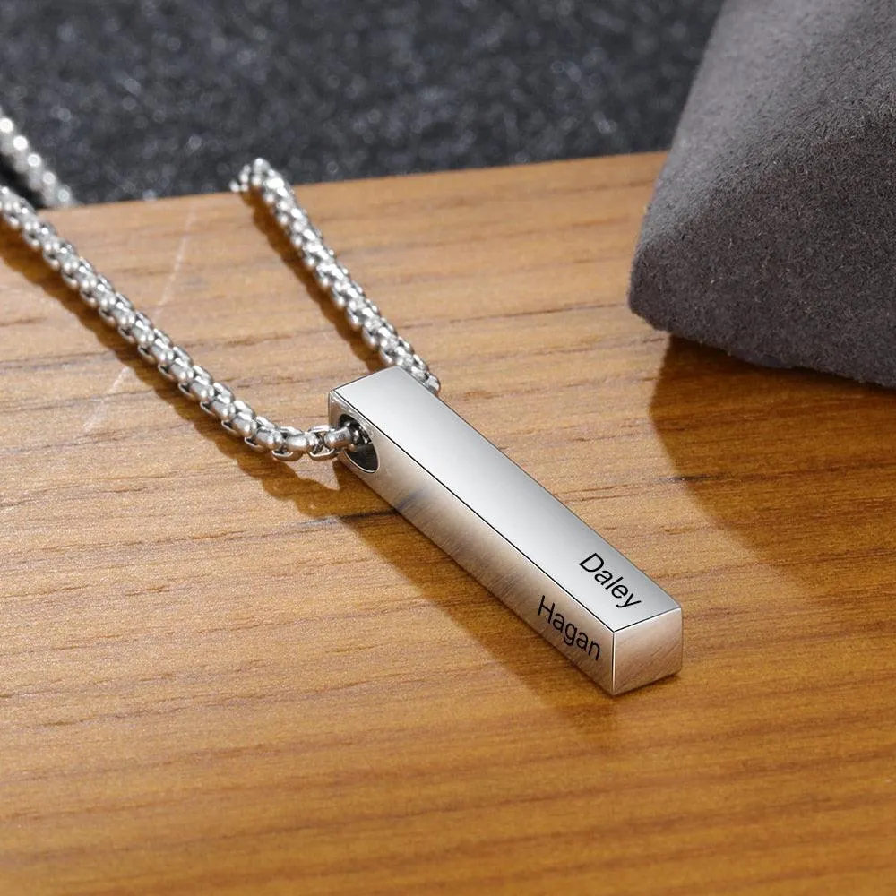 Personalized Jewelry for Men - Four Sided Engraved Necklace for Men - Bar Necklace for Men - Father’s Day Gift for Men