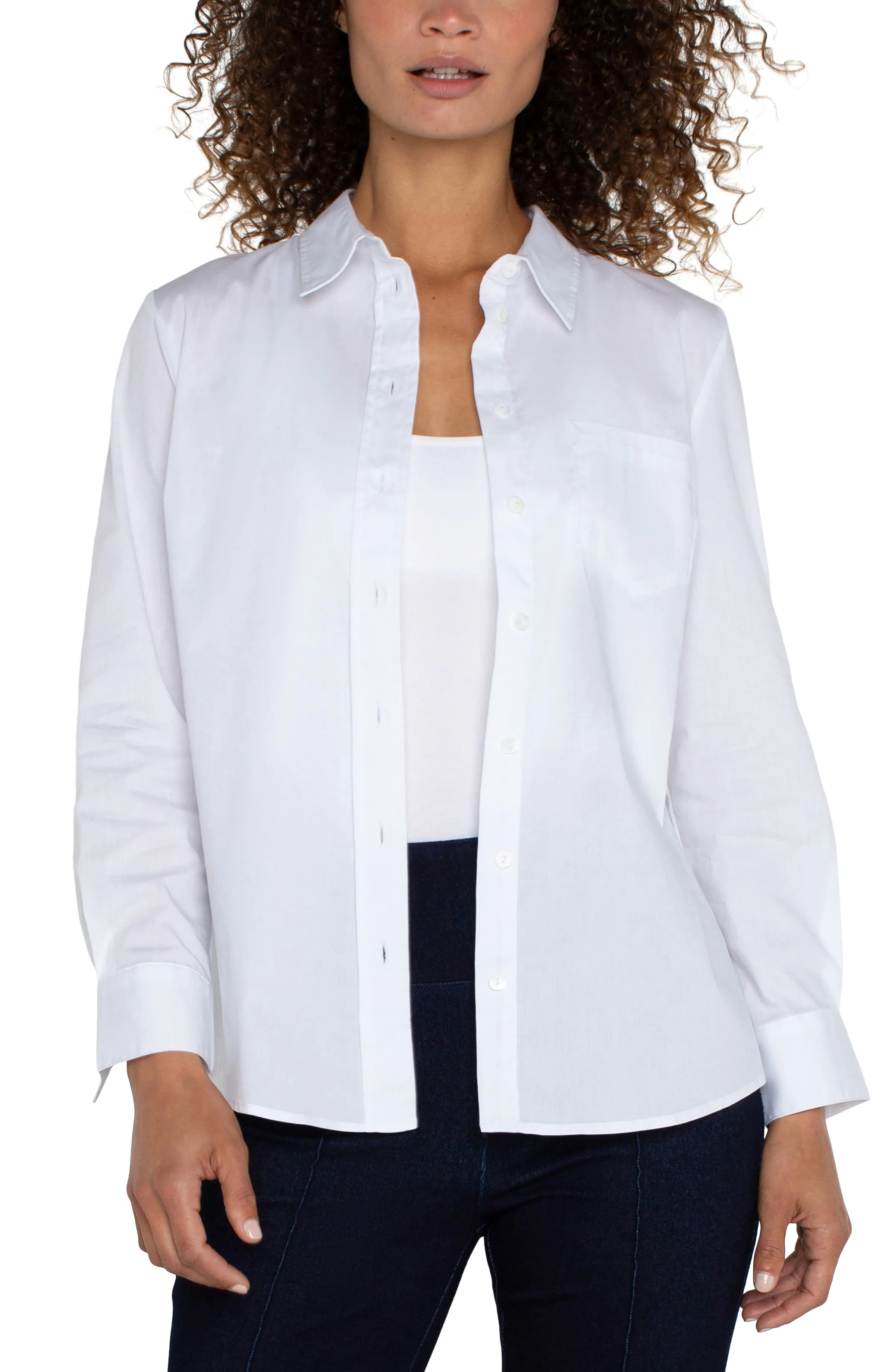 PETITE CLASSIC BUTTON FRONT POPLIN SHIRT