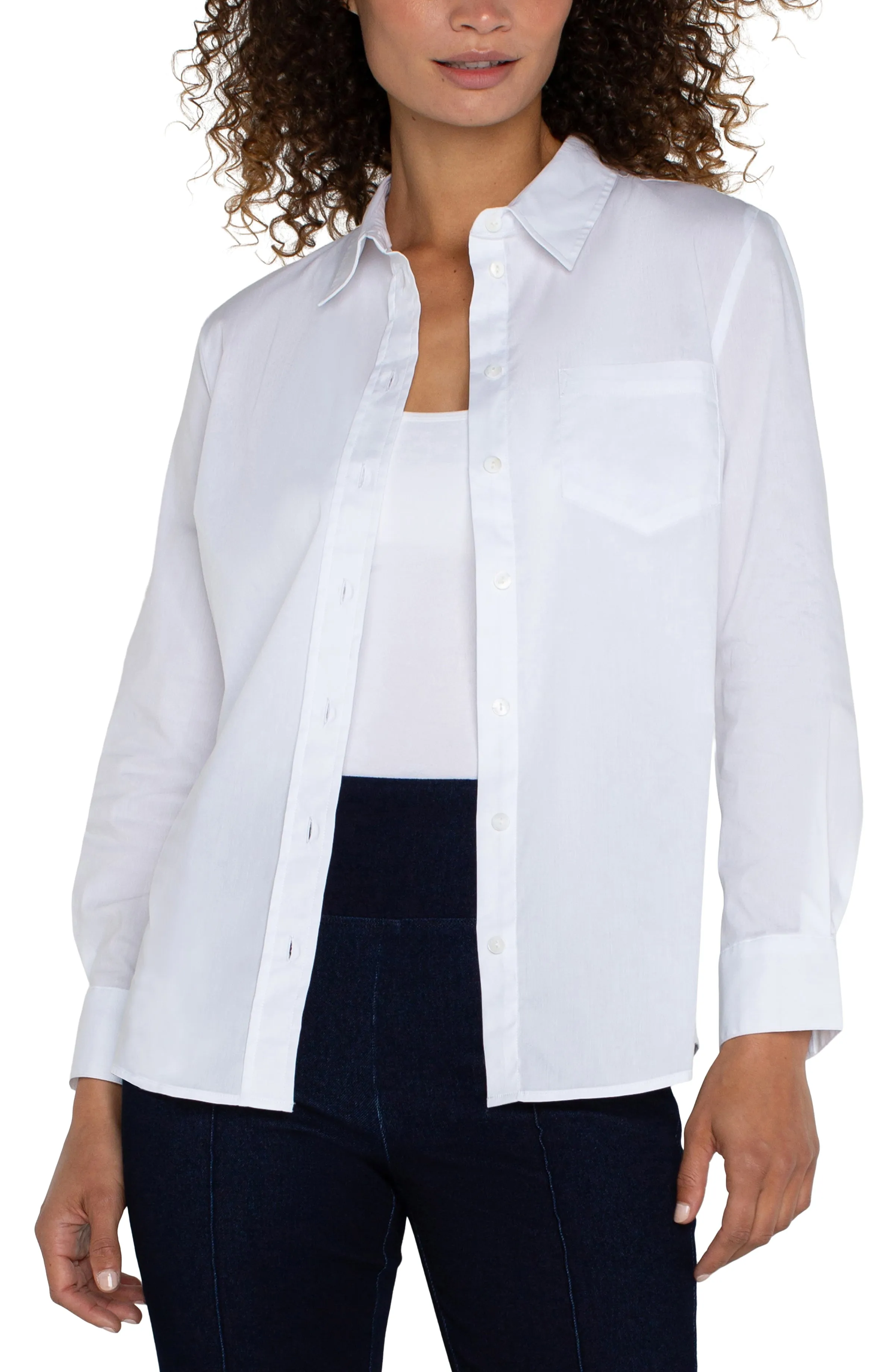 PETITE CLASSIC BUTTON FRONT POPLIN SHIRT