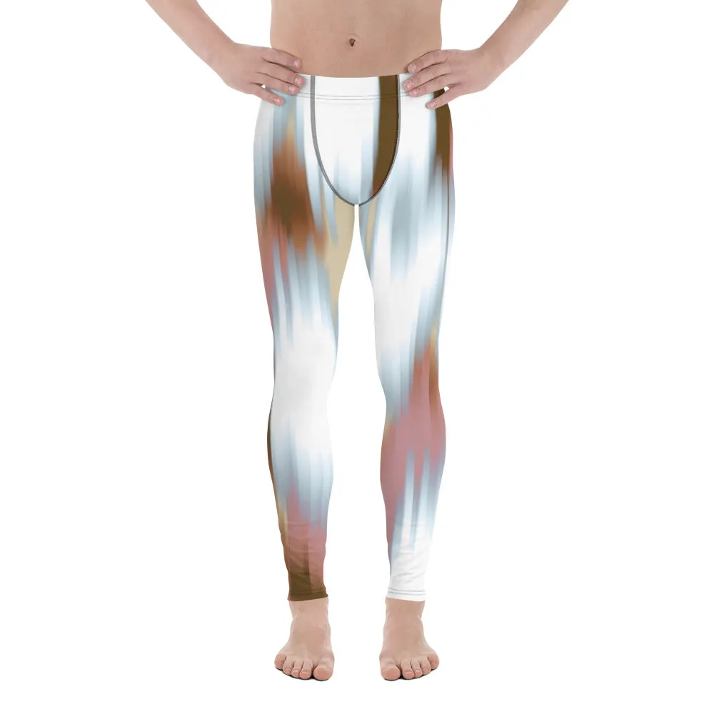 Pink White Abstract Meggings, Abstract Best Mixed Colorful Meggings Running Tights For Men-Made in USA/EU/MX