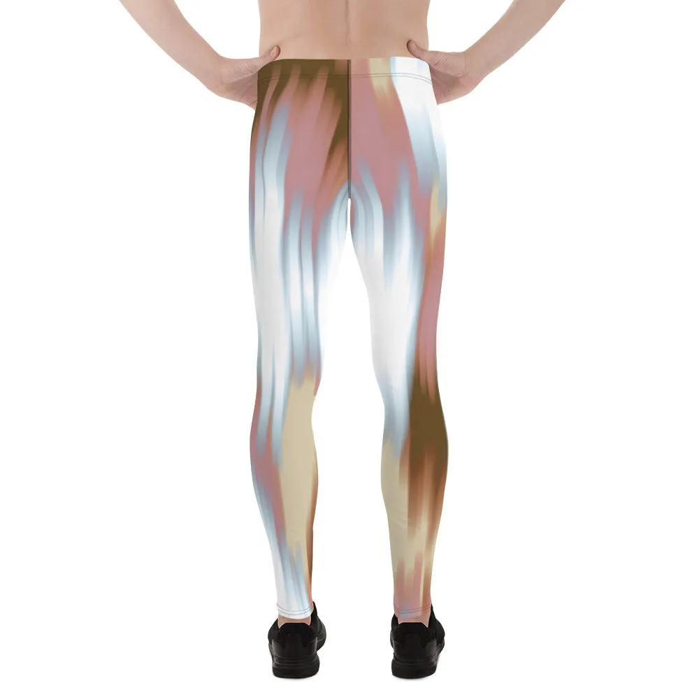 Pink White Abstract Meggings, Abstract Best Mixed Colorful Meggings Running Tights For Men-Made in USA/EU/MX