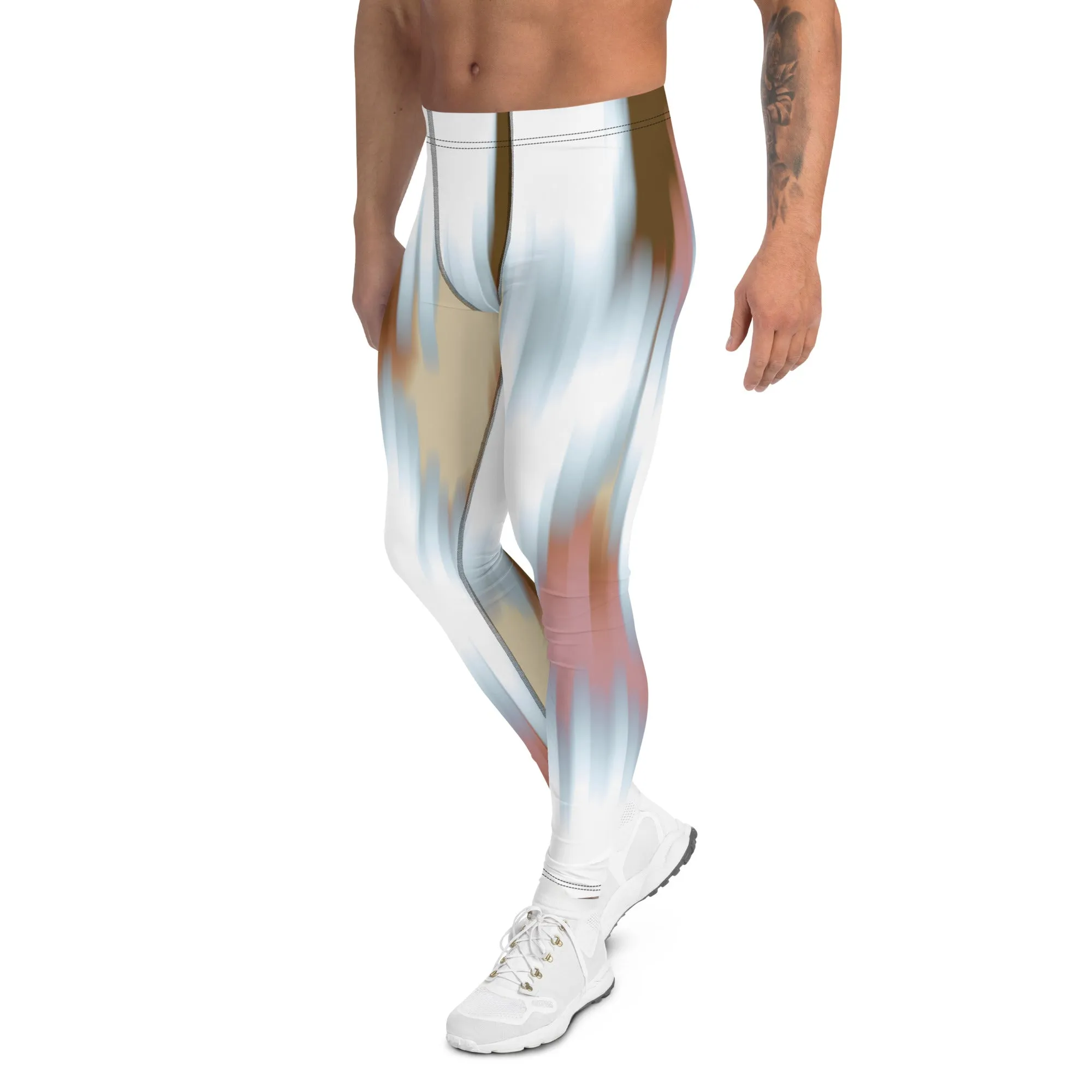 Pink White Abstract Meggings, Abstract Best Mixed Colorful Meggings Running Tights For Men-Made in USA/EU/MX