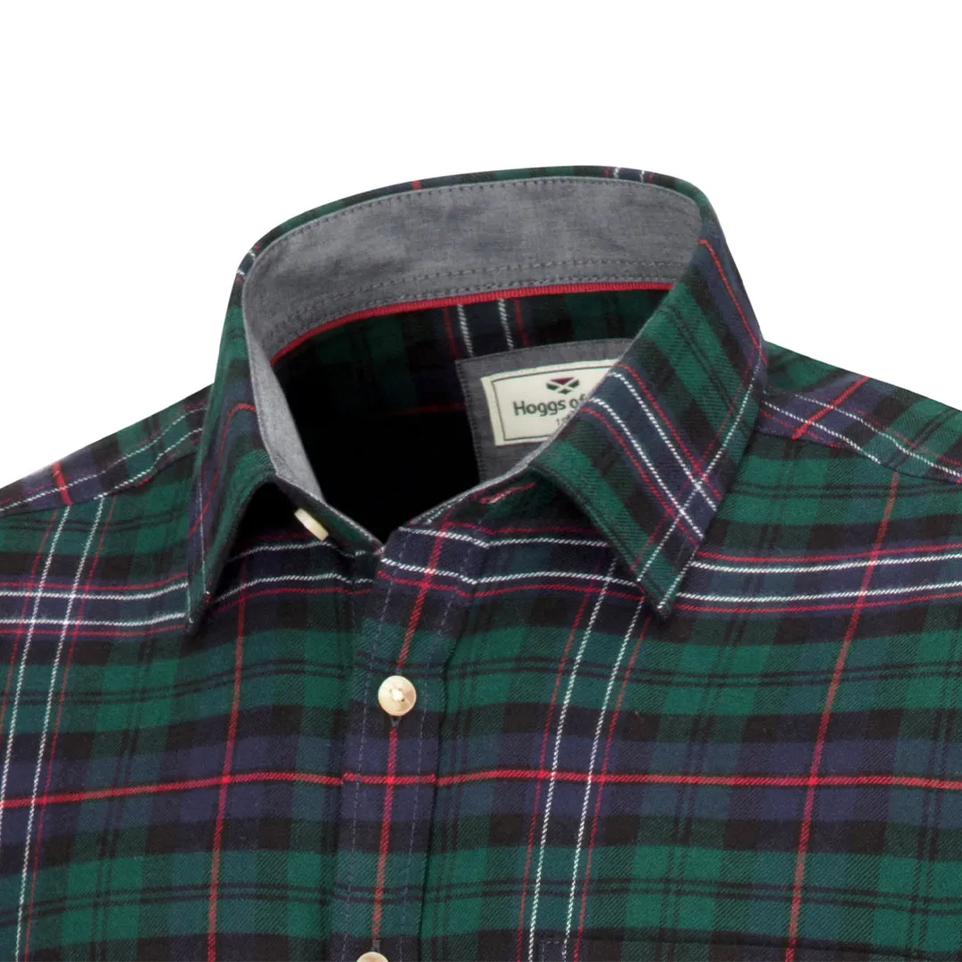 Pitscottie Flannel Shirt - Dark Green Tartan Check by Hoggs of Fife