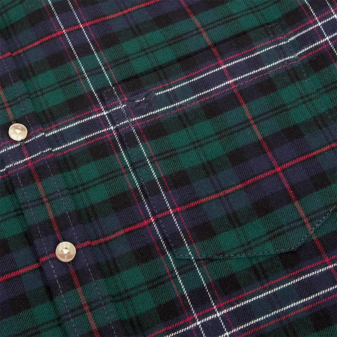 Pitscottie Flannel Shirt - Dark Green Tartan Check by Hoggs of Fife