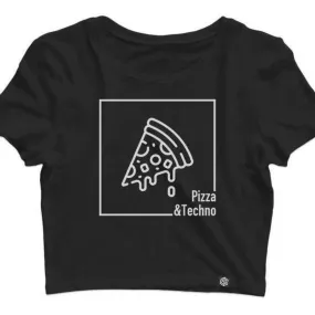 Pizza & Techno Crop Top (schwarz)