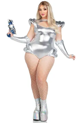 Plus Size 2 Piece Cosmic Cutie Metallic Lame Bodysuit & Fingerless Gloves