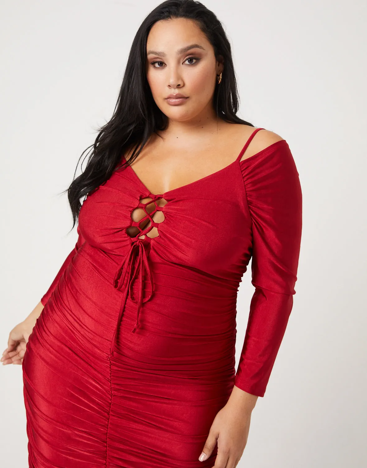 Plus Size Cold Shoulder Ruched Dress