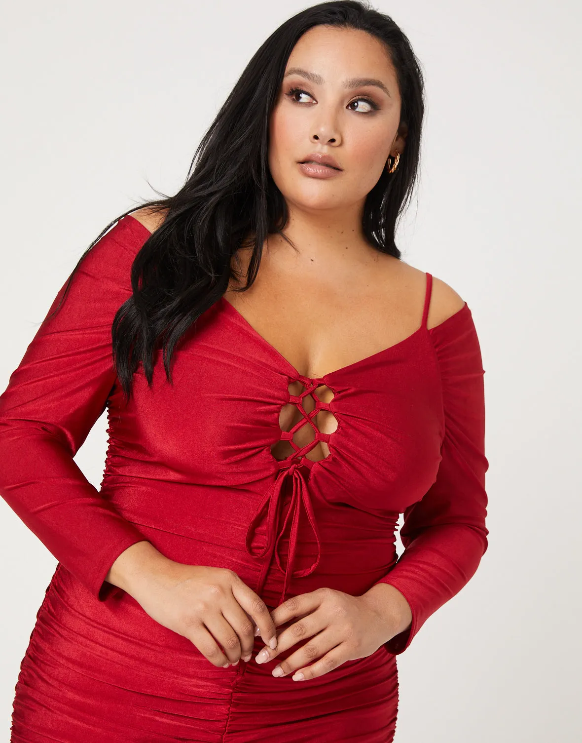 Plus Size Cold Shoulder Ruched Dress